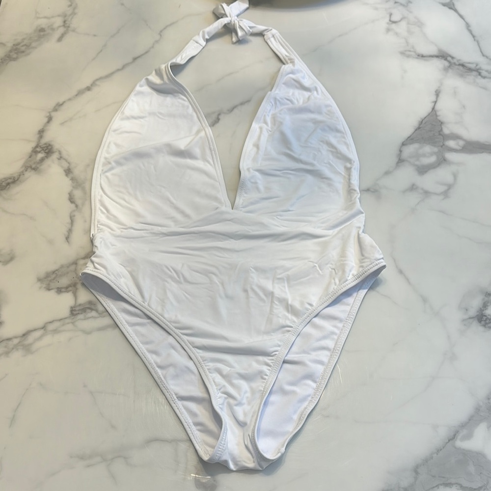 White Halter One Piece Swimsuit